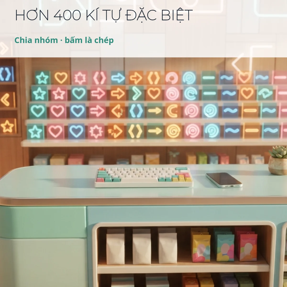 Hơn 400 kí tự đặc biệt chia nhóm, bấm là chép